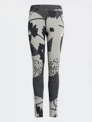 Image of adidas Future Icons Sport Cotton 3-stripes Wild Shapes Allover-print Leggings, Grey/Black, Size 9-10 Years, Women