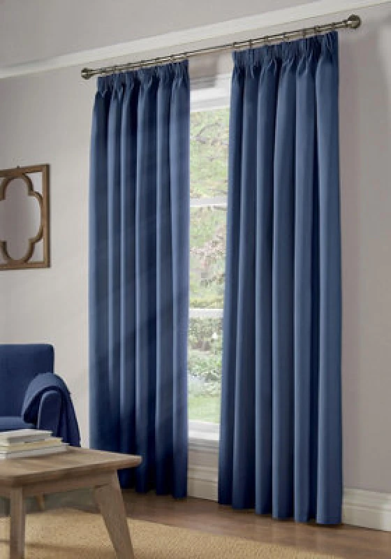 Image of Luxury Living Essential Room Darkening Pencil Pleat Curtains Blue
