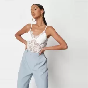 Image of Missguided Lace Trim Bodysuit - White