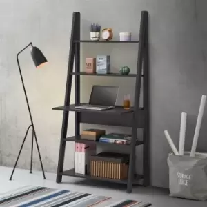 Image of Timber Art Design - Riva Retro Ladder Bookcase Desk Shelving Shelf Unit 5 Tier Black - Black