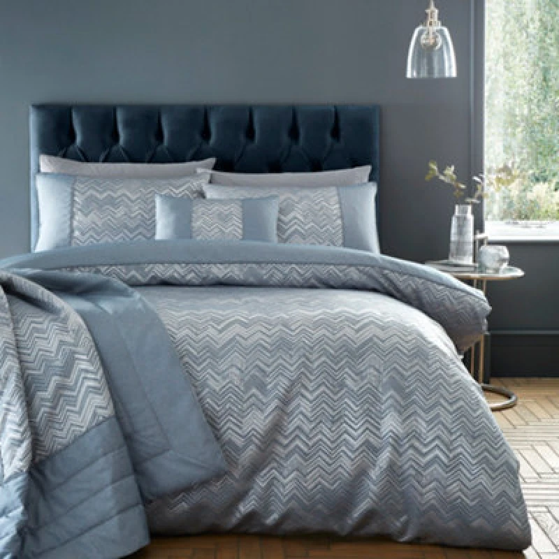 Image of Portfolio Home Antibes Chevron Waves Duvet Cover Set Quilt with Pillowcase in Blue Size: Double Blue Unisex Double
