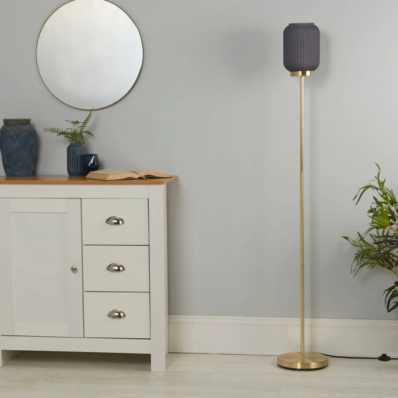 Image of SO'HOME Frosted Glass Floor Lamp with Gold Stand Navy ONE SIZE