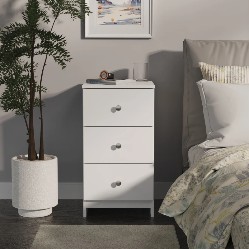 Image of Welcome Furniture Ready Assembled Yarmouth 3 Drawer Bedside Cabinet In White & White YAR001WGW