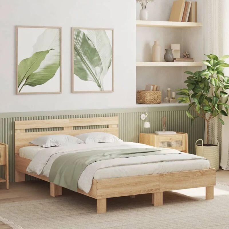 Image of VIDAXL Vidaxl - Bed Frame with LED without Mattress Sonoma Oak 135x190cm Double 8721012247864
