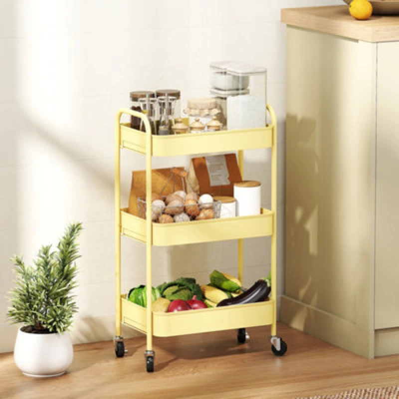 Image of HOMCOM HOMCOM 3 Tier Storage Trolley on Wheels Rolling Utility Cart with 3 Baskets in Yellow Yellow One Size Unisex 5063603049680
