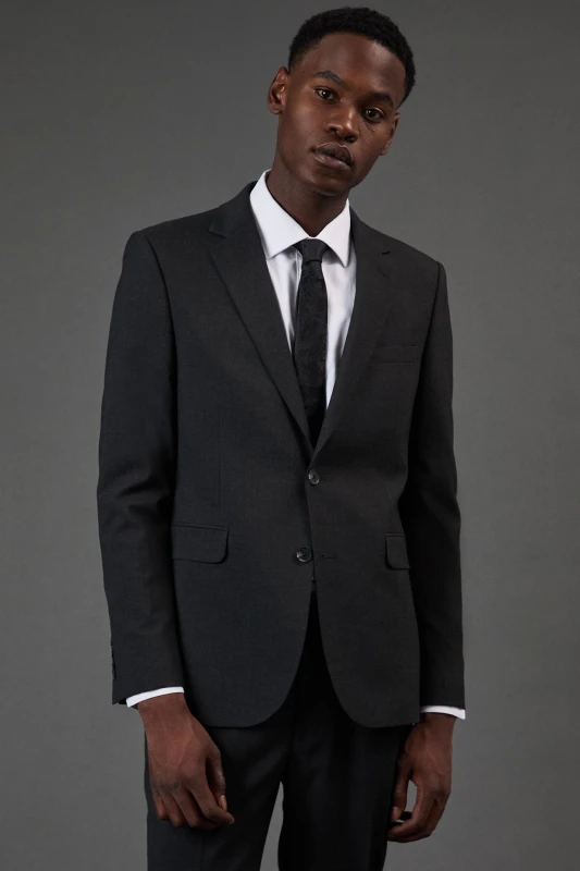 Image of Burton Mens Charcoal Slim Fit Essential Suit Jacket Charcoal 42R Male BBB03913