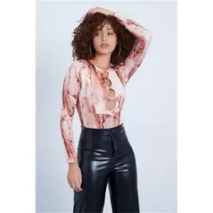 Image of I Saw It First Nude Diamante Cut Out Double Layer Long Sleeve Bodysuit - Brown