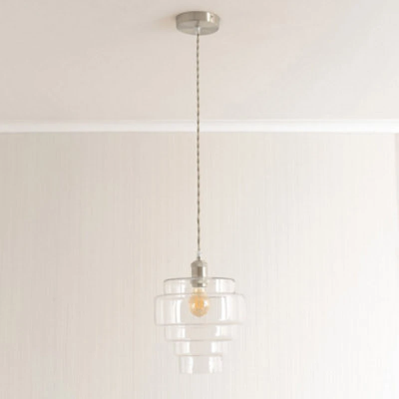 Image of ValueLights ValueLights Lane Glass 5 Tier Shade Brushed Chrome Ceiling Pendant Light and Bulb in Bright Pink Bright Pink One Size Unisex 5059406063862