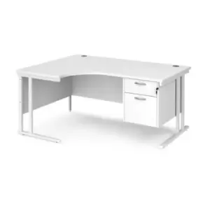 Image of Office Desk Left Hand Corner Desk 1600mm With Pedestal White Top With White Frame 1200mm Depth Maestro 25 MC16ELP2WHWH