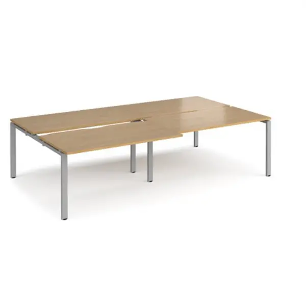 Image of Adapt Bench Desk 4 Person Rectangular Desks 2800mm With Sliding Tops Oak Tops With Silver Frames 1600mm Depth Adapt Oak STE2816-S-O