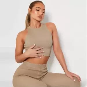 Image of I Saw It First Seamless Rib Racer Neck Crop Top - Neutral