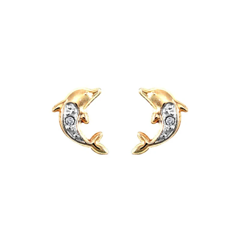 Image of Jewelco London 9ct Gold CZ Solitaire Dolphin Stud Earrings - JES283 Gold female