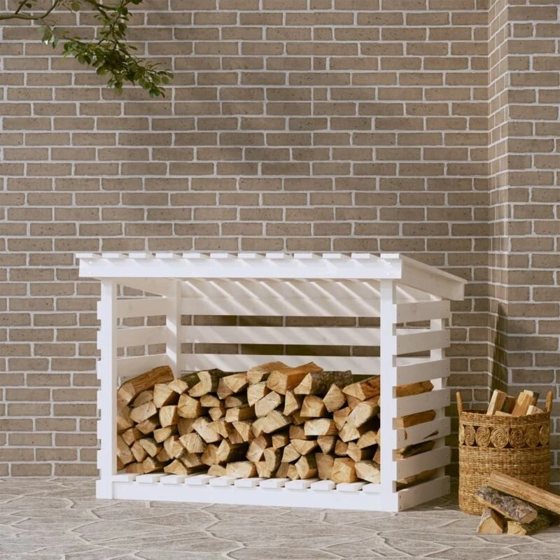 Image of vidaXL Firewood Rack White 108x73x79cm Solid Wood Pine, White 822228