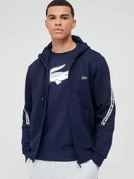 Image of Lacoste Taping Zip Thru Hoodie - Navy, Size 3XL, Men