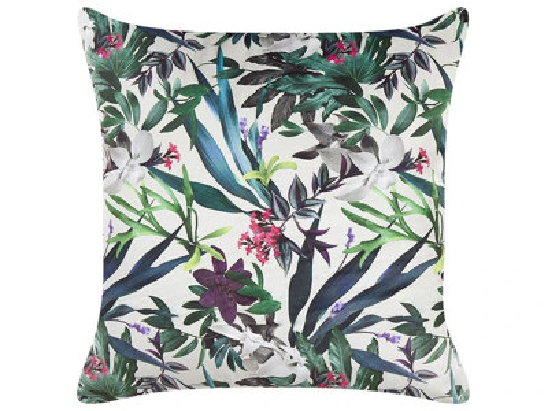 Image of Beliani Throw Cushion Gasteria Velvet 45 X 45cm Green Plant Pattern