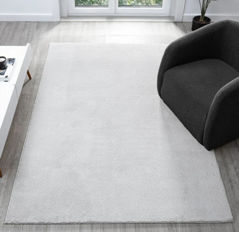 Image of Comfy Washable Low Pile Living Room Area Rug - Anti Slip Felt Backing Silver 200Cm X 280Cm