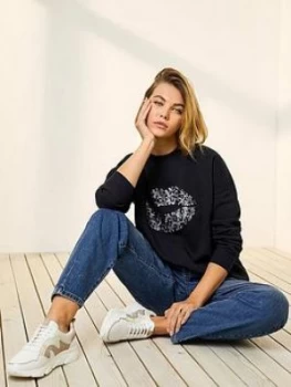 Image of Mint Velvet Leopard Lips Sweat Top - Navy