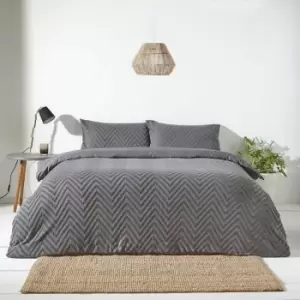 Image of The Linen Yard - Chevron Tuft 100% Cotton Duvet Cover Set, Charcoal, Double