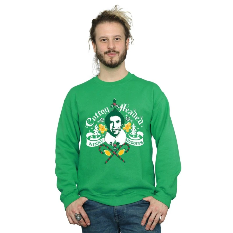 Image of Elf Elf Men Headed Ninny Muggins Sweatshirt in Green Size: Small Green S Male 5057736071991