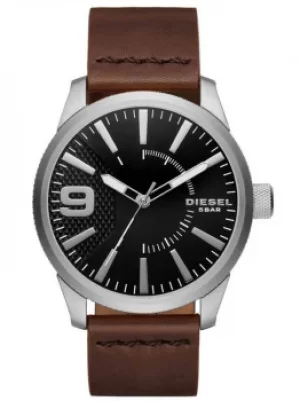 Image of Diesel Mens Rasp Black Dial Dark Brown Leather Strap Watch DZ1802