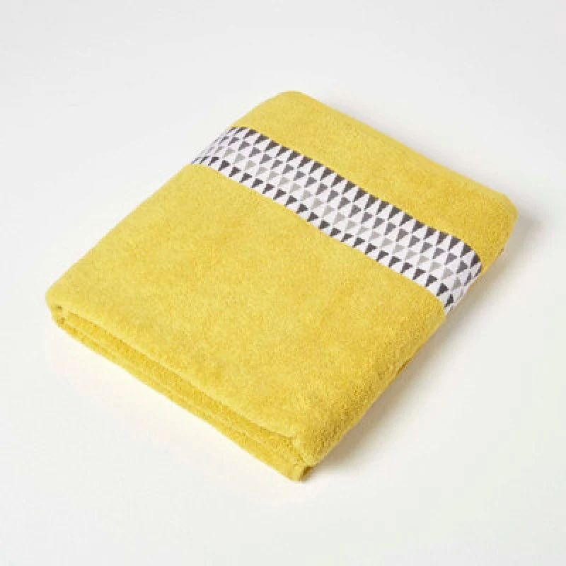 Image of Homescapes Geometric 100% Cotton Bath Sheet, Ochre