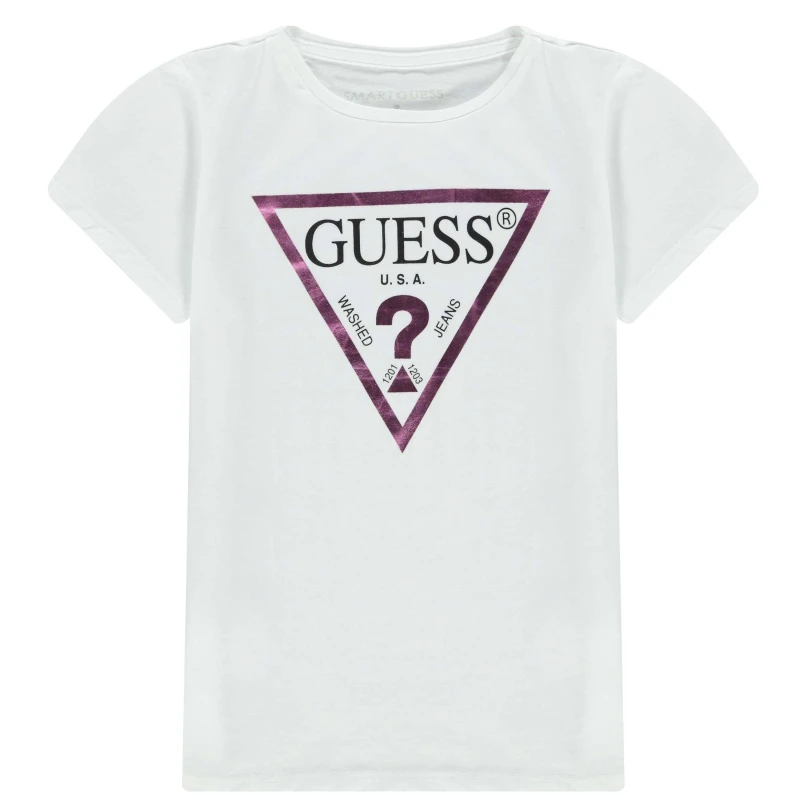 Image of Guess Girl's Core Logo T Shirt - White White 7 - 8 Years