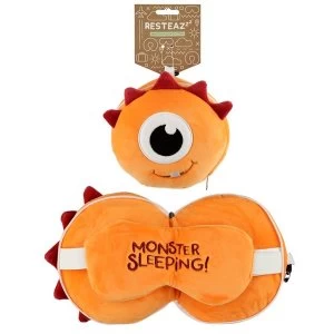 Image of Relaxeazzz Plush Orange Monstarz Monster Round Travel Pillow & Eye Mask
