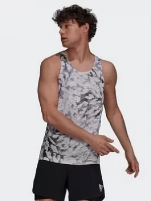 Image of adidas Fast Graphic Primeblue Singlet, Grey/White Size M Men