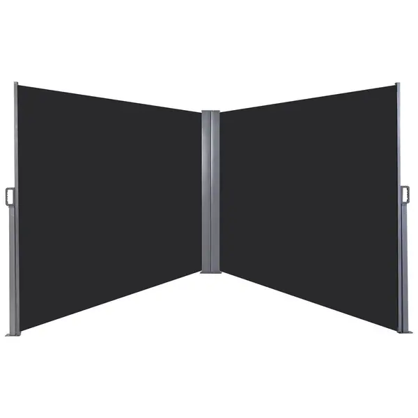 Image of Outsunny Retractable Double Side Awning Screen Fence Privacy, 6x1.6m Dark Grey