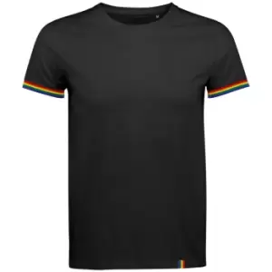 Image of SOLS Mens Rainbow T-Shirt (S) (Deep Black/Multicolour)