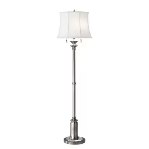 Image of 2 Bulb Twin Floor Lamp True White Cotton Linen Shade Antique Nickel LED E27 60W