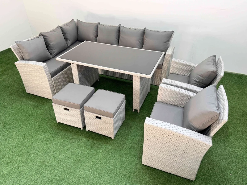 Image of Fimous 10 Seater Wicker Rattan Corner Sofa Sets with 2 Small Footstools in Light Grey Light Grey Unisex