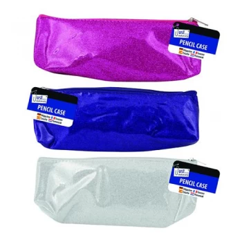 Image of Just Stationery Glitter Pencil Case 20cm Pack of 12 6855
