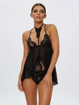 Image of Ann Summers Bodywear The Taylor Babydoll And Brazilian Set, Black, Size L, Women