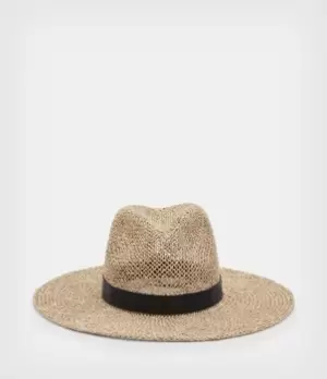 Image of AllSaints Womens Suvi Straw Fedora Hat, Brown
