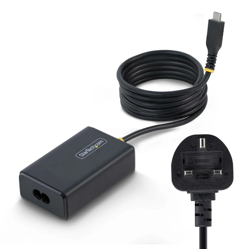 Image of StarTech.com 65W USB-C Laptop Charger. 1.5m Tethered USB-C Cable. Powe