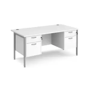 Image of Office Desk Rectangular Desk 1600mm With Double Pedestal White Top With Silver Frame 800mm Depth Maestro 25 MH16P22SWH