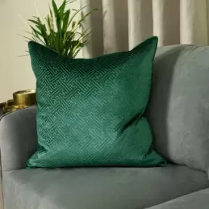 Image of Paoletti - Florence Embossed Luxe Velvet Piped Cushion Cover, Emerald, 55 x 55 Cm