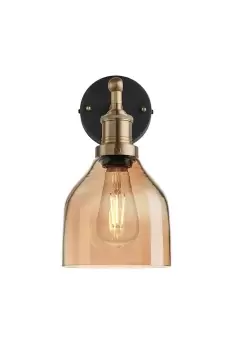 Image of Brooklyn Tinted Glass Cone Wall Light, 6 Inch, Amber, Brass Holder