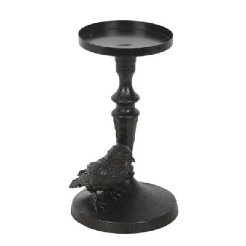 Image of Something Different Something Different Pillar Mystic Raven Candle Holder in Black One Size Unisex 5063703815802