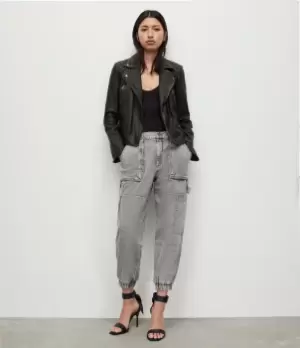 Image of AllSaints Womens Regular Fit Cargo Biker Jacket, Black and Grey, Size: 6
