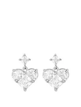 Image of Jon Richard Rhodium Plated Cubic Zirconia Mixed Stone Heart Earrings - Gift Boxed, Silver, Women