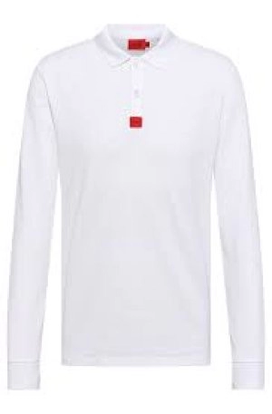 Image of Hugo Boss Deresolo Red Patch Logo Long Sleeve Polo Shirt White Size L Men