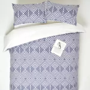Image of Geometric Digitally Printed Cotton Duvet Cover Set, Double - Blue - Homescapes