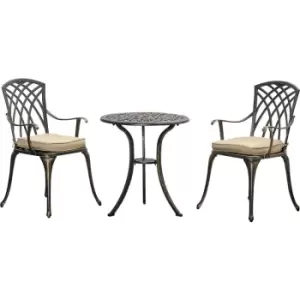 Image of 3 PCs Aluminium Garden Coffee Table Set w/ Parasol Hole & Cushions - Bronze Tone - Outsunny