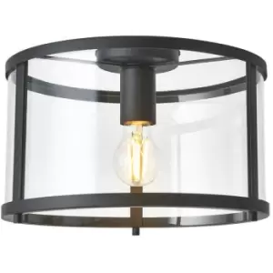 Image of Endon Hopton Decorative Flush Ceiling Lamp, Matt Black, Glass