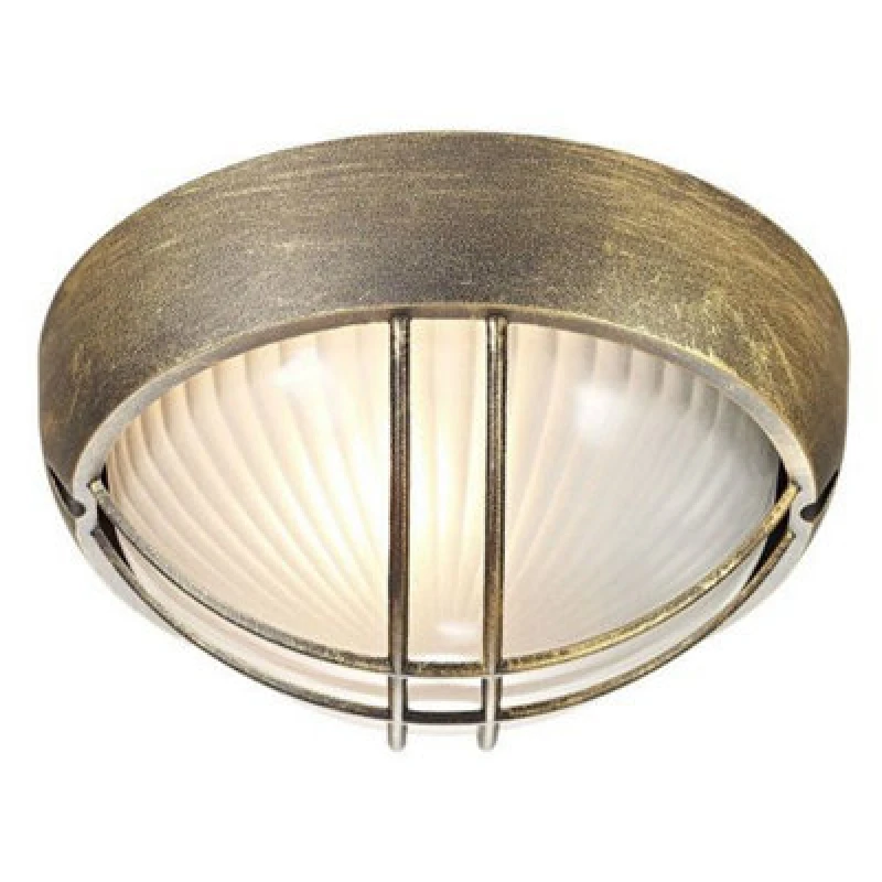 Image of Happy Homewares Black/gold Die Cast Aluminium Outdoor Circular Bulkhead Porch Or Wall Light