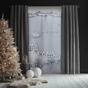 Image of Catherine Lansfield Santa's Christmas Roof Tops Single Curtain Panel Grey