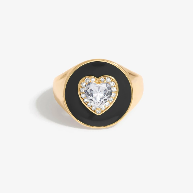 Image of Jon Richard Jon Richard Gold Plated Cubic Zirconia Heart And Enamel Ring Gold