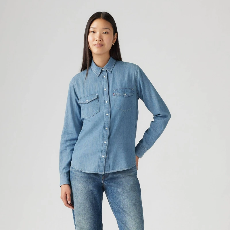 Image of Levis Womens Iconic Western Long-Sleeve Denim Shirt Play Break female 12 (M)